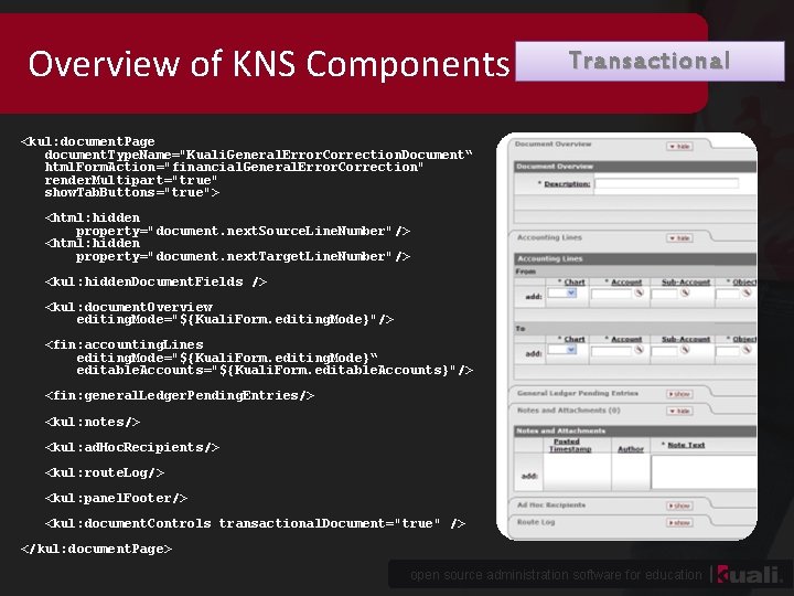 Overview of KNS Components Transactional <kul: document. Page document. Type. Name="Kuali. General. Error. Correction.