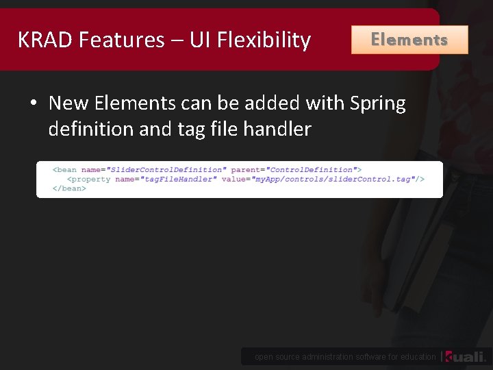 KRAD Features – UI Flexibility Elements • New Elements can be added with Spring