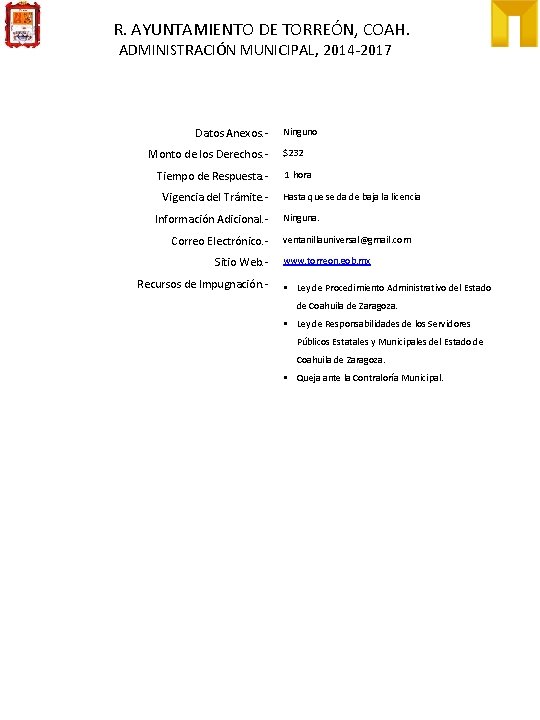 R. AYUNTAMIENTO DE TORREÓN, COAH. ADMINISTRACIÓN MUNICIPAL, 2014 -2017 Datos Anexos. Monto de los