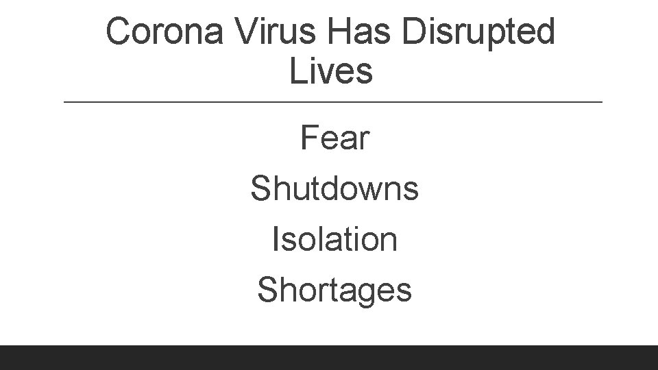 Corona Virus Has Disrupted Lives Fear Shutdowns Isolation Shortages 