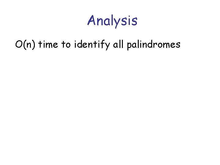 Analysis O(n) time to identify all palindromes 