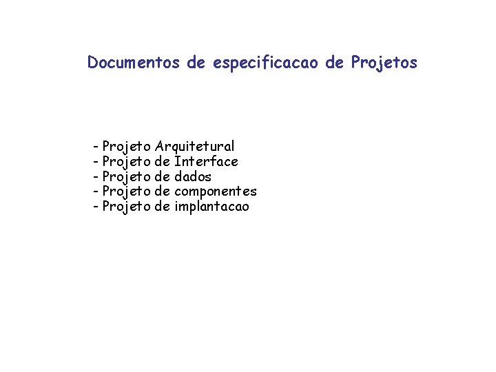 Documentos de especificacao de Projetos - Projeto Arquitetural - Projeto de Interface - Projeto