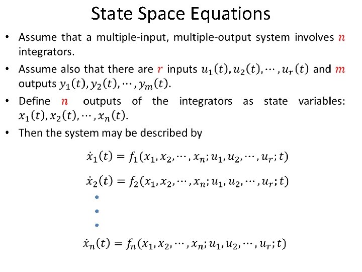 State Space Equations • 
