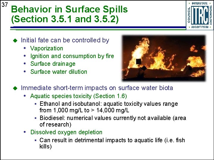37 Behavior in Surface Spills (Section 3. 5. 1 and 3. 5. 2) u