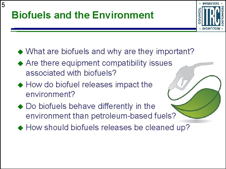 5 Biofuels and the Environment What are biofuels and why are they important? u