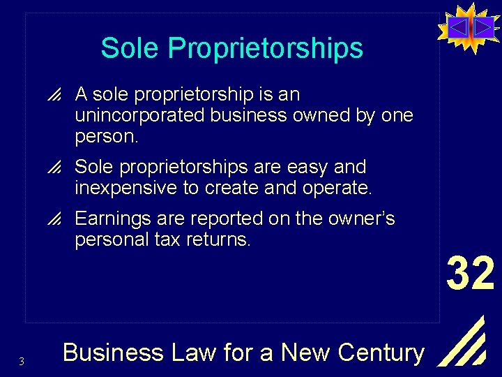 Sole Proprietorships p A sole proprietorship is an unincorporated business owned by one person.