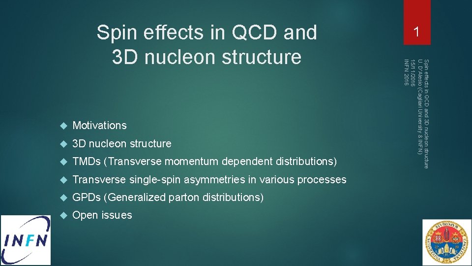  Motivations 3 D nucleon structure TMDs (Transverse momentum dependent distributions) Transverse single-spin asymmetries