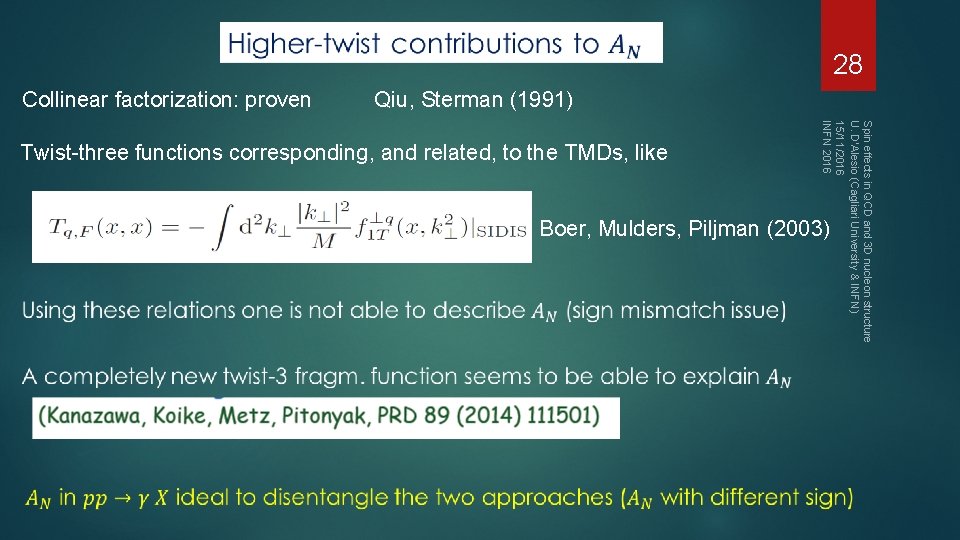 28 Collinear factorization: proven Qiu, Sterman (1991) Spin effects in QCD and 3 D