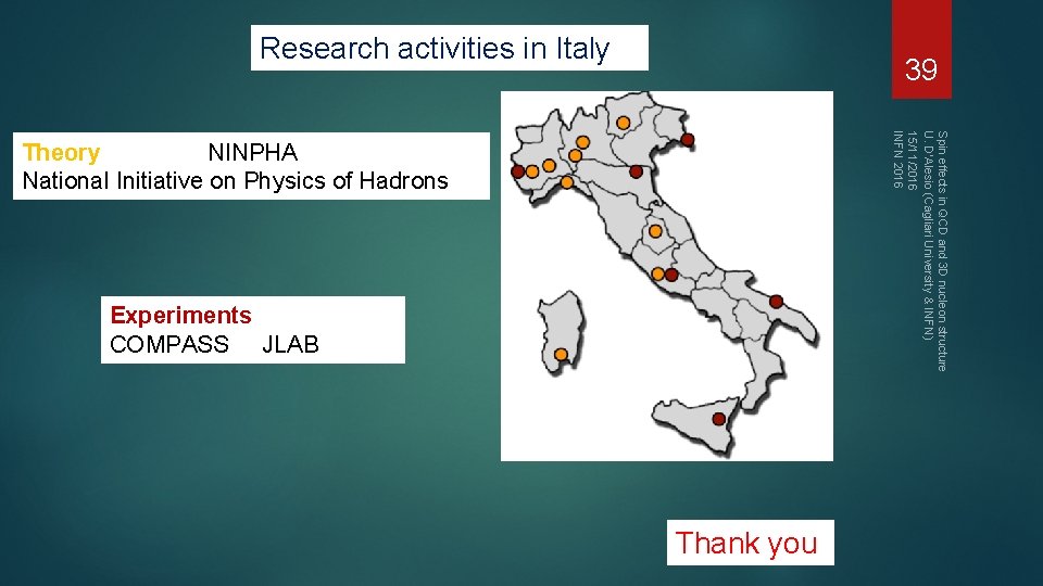 Research activities in Italy 39 Spin effects in QCD and 3 D nucleon structure
