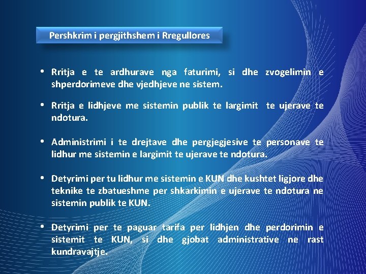 Pershkrim i pergjithshem i Rregullores • Rritja e te ardhurave nga faturimi, si dhe