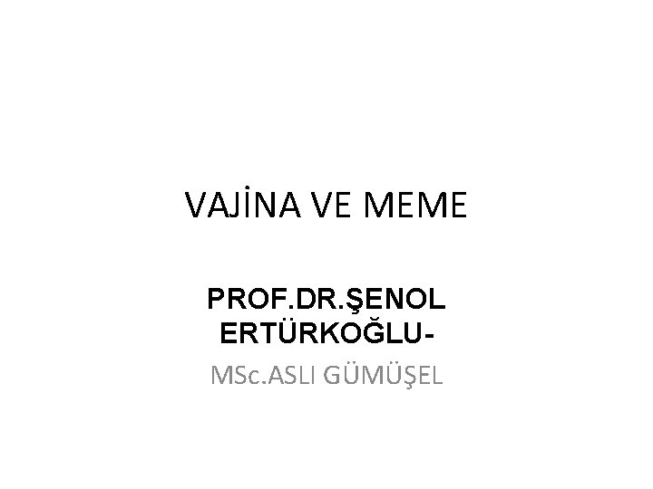 VAJİNA VE MEME PROF. DR. ŞENOL ERTÜRKOĞLUMSc. ASLI GÜMÜŞEL 