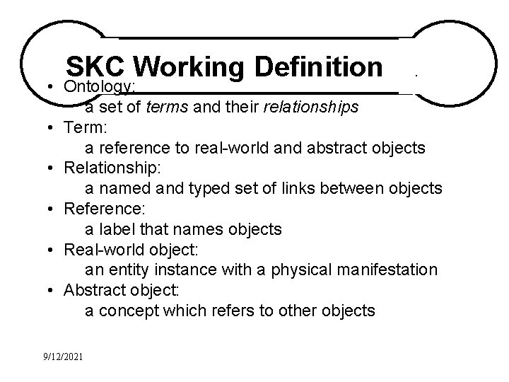 SKC Working Definition . • Ontology: a set of terms and their relationships •