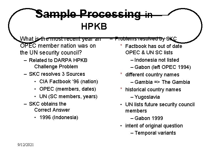 Sample Processing in HPKB • What is the most recent year an OPEC member