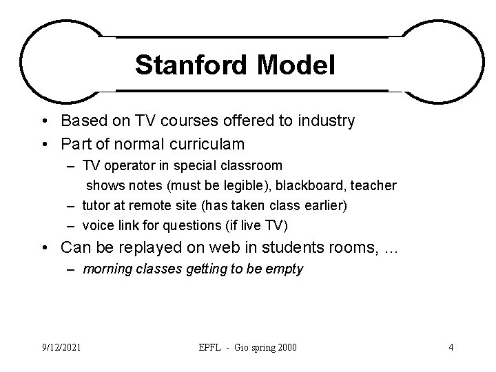 Stanford Model • Based on TV courses offered to industry • Part of normal