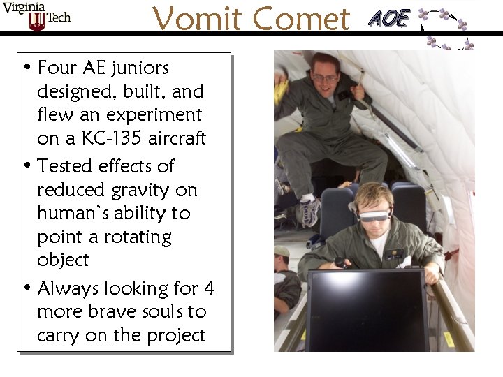 Vomit Comet • Four AE juniors designed, built, and flew an experiment on a