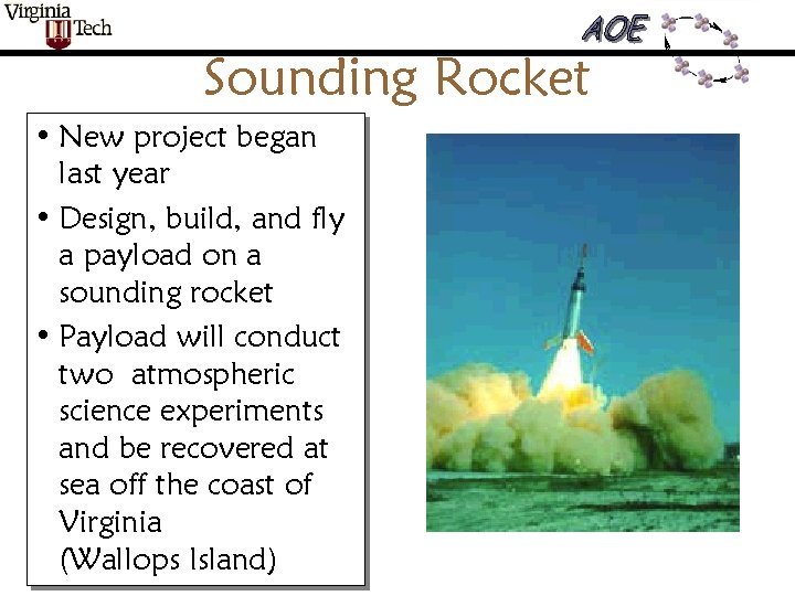 Sounding Rocket • New project began last year • Design, build, and fly a