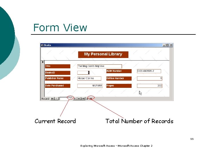 Form View Current Record Total Number of Records 11 Exploring Microsoft Access - Microsoft