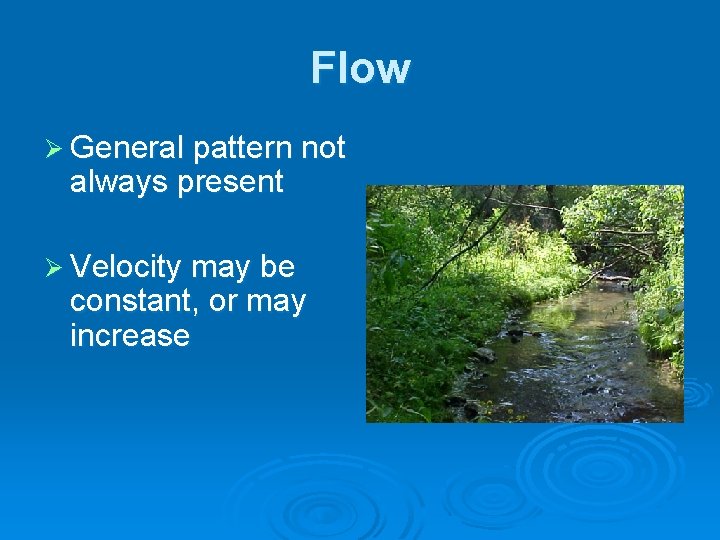 Flow Ø General pattern not always present Ø Velocity may be constant, or may