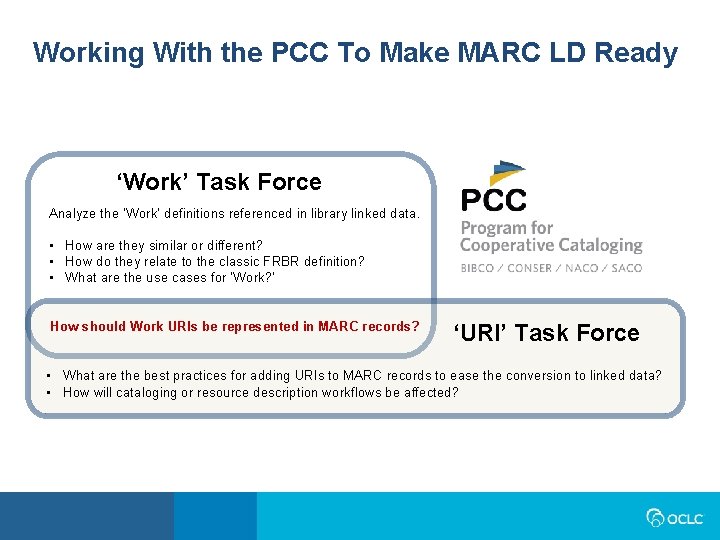 Working With the PCC To Make MARC LD Ready ‘Work’ Task Force Analyze the