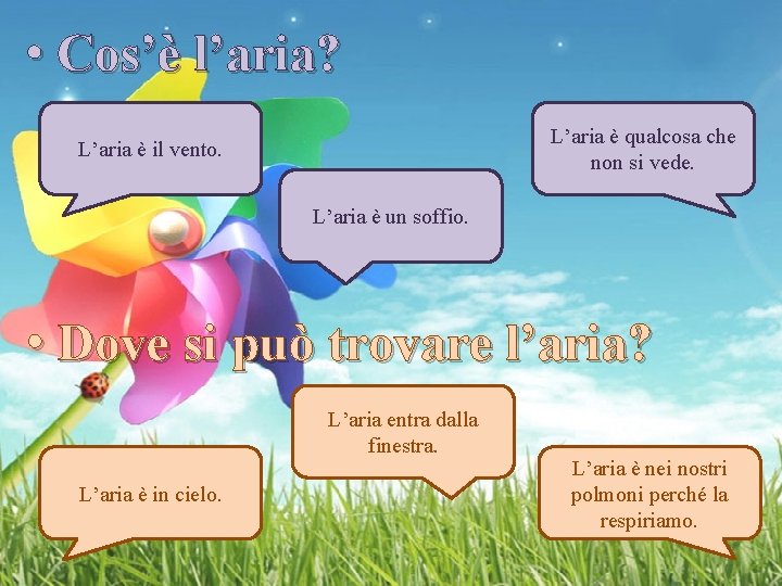  • Cos’è l’aria? L’aria è qualcosa che non si vede. L’aria è il