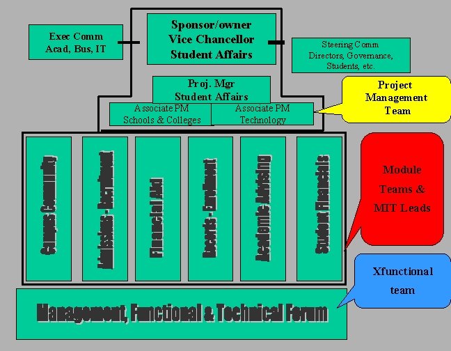 Exec Comm Acad, Bus, IT Sponsor/owner Vice Chancellor Student Affairs Proj. Mgr Student Affairs