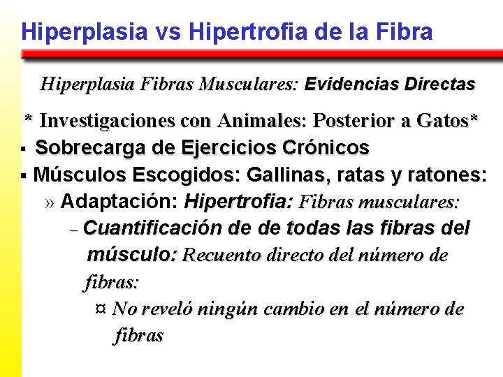 Hiperplasia vs Hipertrofia de la Fibra Hiperplasia Fibras Musculares: Evidencias Directas * Investigaciones con