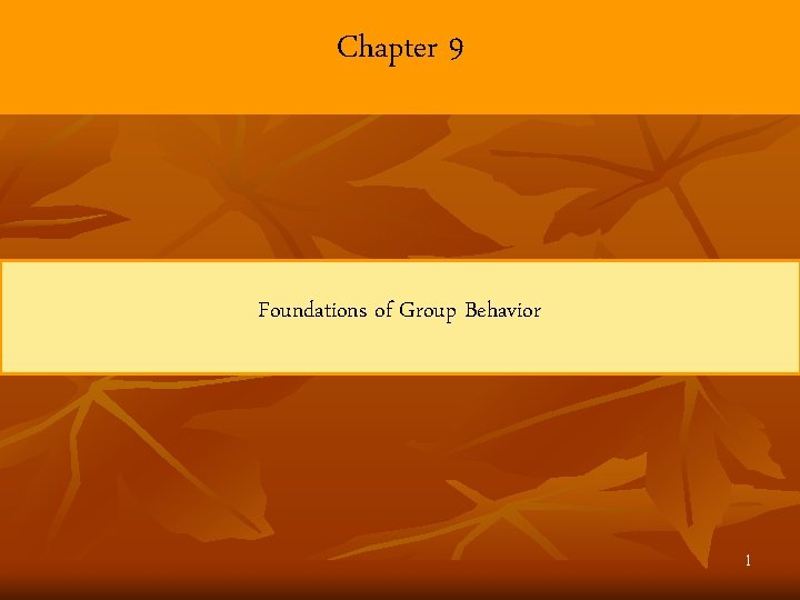 Chapter 9 Foundations of Group Behavior 1 