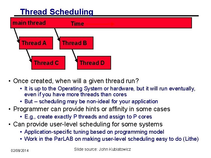 Thread Scheduling main thread Thread A Thread C Time Thread B Thread D •