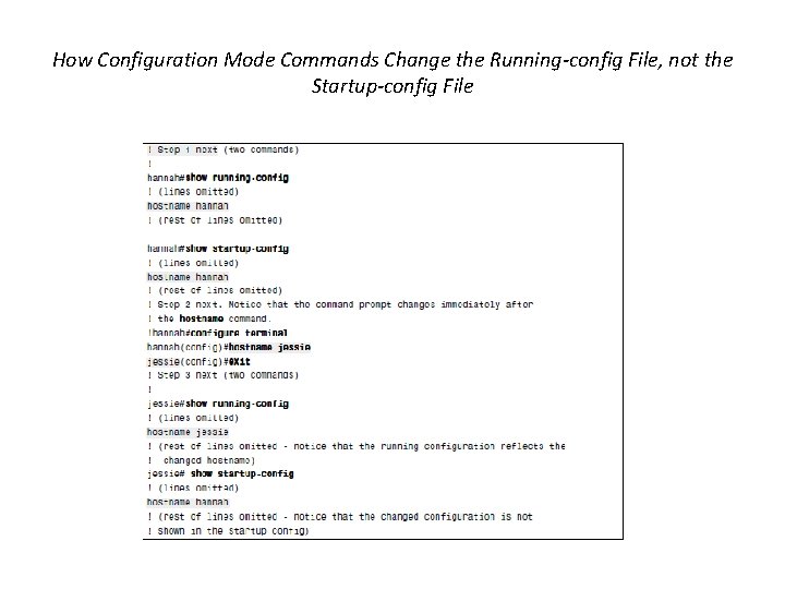 How Configuration Mode Commands Change the Running-config File, not the Startup-config File 