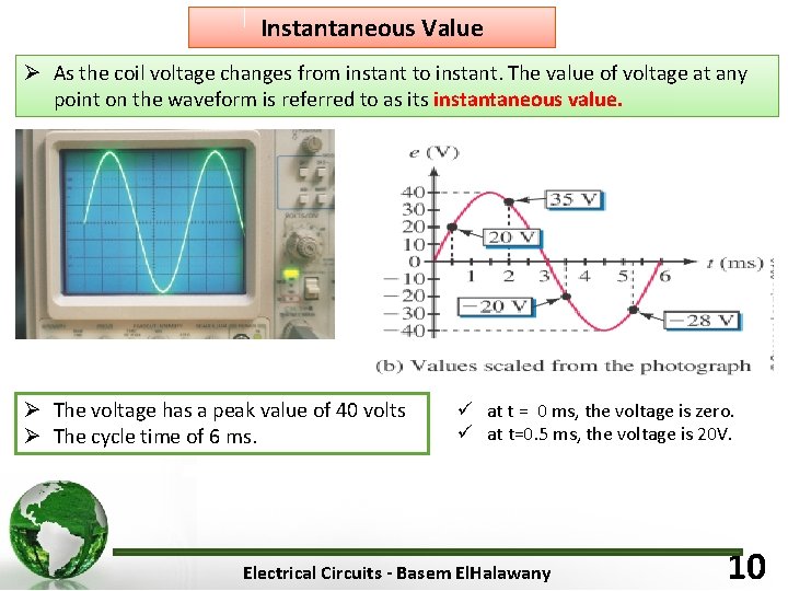 Instantaneous Value Ø As the coil voltage changes from instant to instant. The value