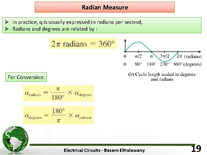 Radian Measure Ø In practice, q is usually expressed in radians per second, Ø