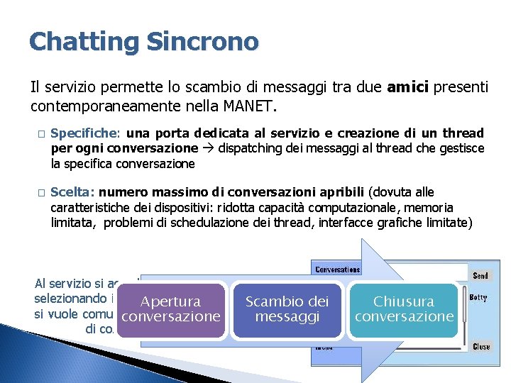 Chatting Sincrono Il servizio permette lo scambio di messaggi tra due amici presenti contemporaneamente