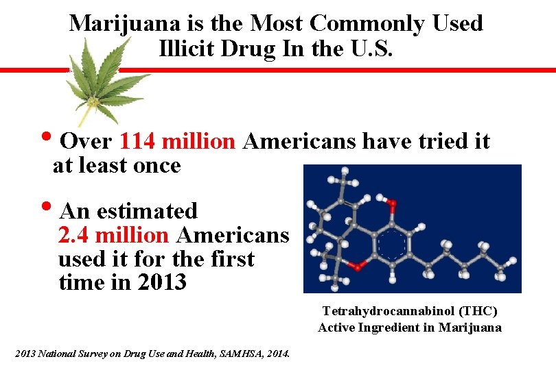 Marijuana is the Most Commonly Used Illicit Drug In the U. S. • Over