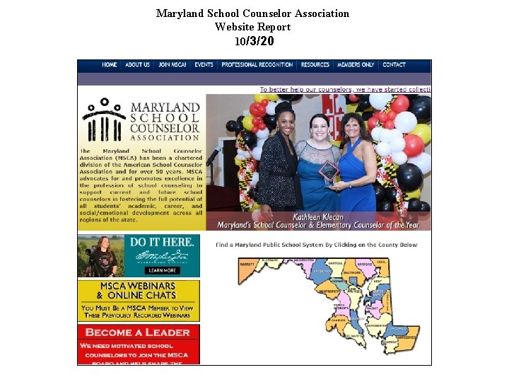 Maryland School Counselor Association Website Report 10/3/20 