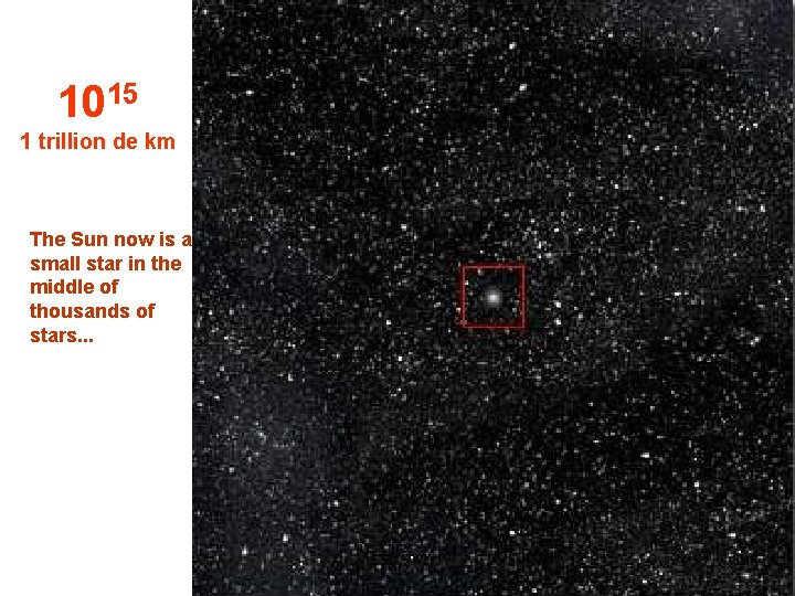 1015 1 trillion de km The Sun now is a small star in the