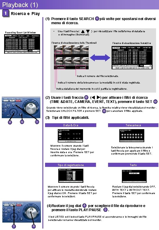 Playback (1) １ Ricerca e Play (1) Premere il tasto SEARCH menu di ricerca.