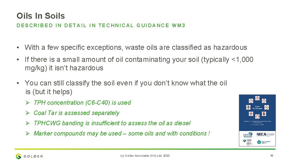 Oils In Soils DESCRIBED IN DETAIL IN TECHNICAL GUIDANCE WM 3 • With a