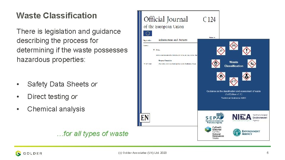 Waste Classification There is legislation and guidance describing the process for determining if the