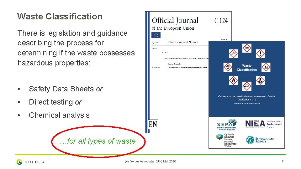 Waste Classification There is legislation and guidance describing the process for determining if the
