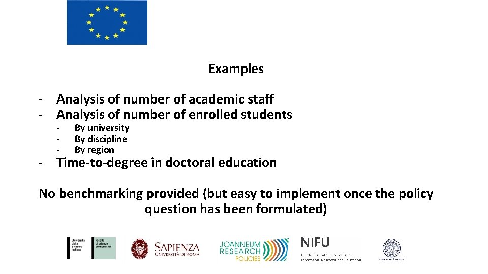 Examples - Analysis of number of academic staff - Analysis of number of enrolled