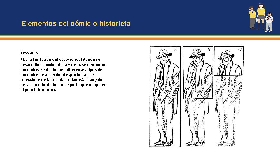 Elementos del cómic o historieta Encuadre • Es la limitación del espacio real donde
