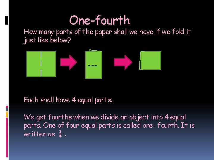 One-fourth How many parts of the paper shall we have if we fold it