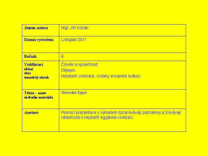 Jméno autora Mgr. Jiří Kozák Datum vytvoření Listopad 2011 Ročník 6. Vzdělávací oblast obor