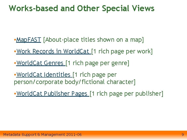 Works-based and Other Special Views • Map. FAST [About-place titles shown on a map]