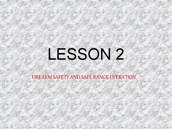 LESSON 2 FIREARM SAFETY AND SAFE RANGE OPERATION 