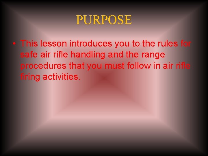 PURPOSE • This lesson introduces you to the rules for safe air rifle handling