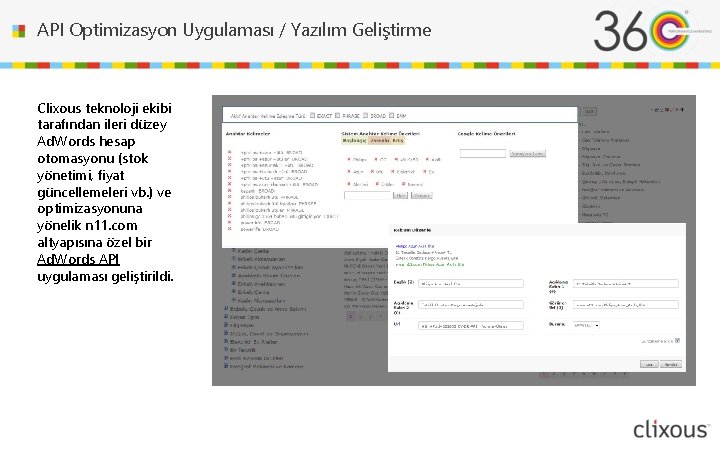 API Optimizasyon Uygulaması / Yazılım Geliştirme Clixous teknoloji ekibi tarafından ileri düzey Ad. Words