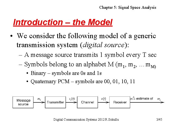 Chapter 5: Signal Space Analysis Introduction – the Model • We consider the following