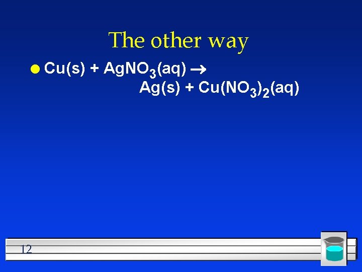 The other way l 12 Cu(s) + Ag. NO 3(aq) Ag(s) + Cu(NO 3)2(aq)