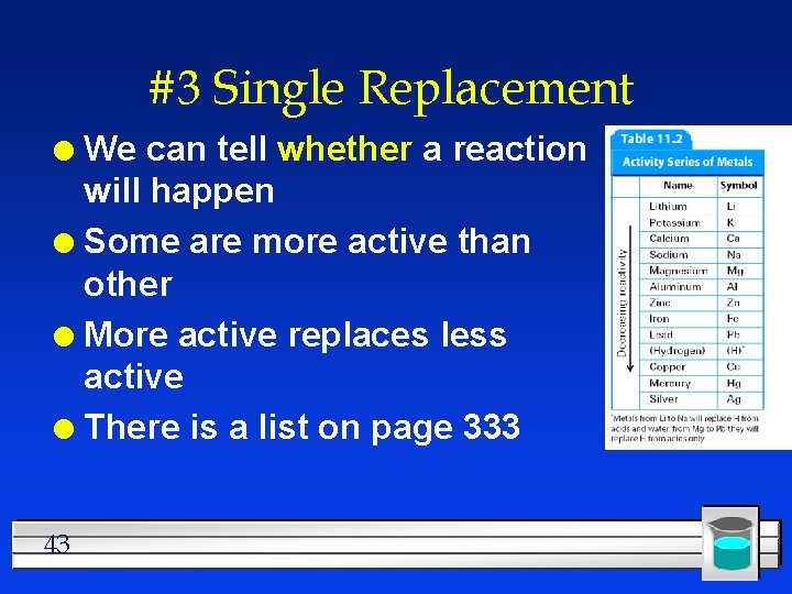 #3 Single Replacement We can tell whether a reaction will happen l Some are